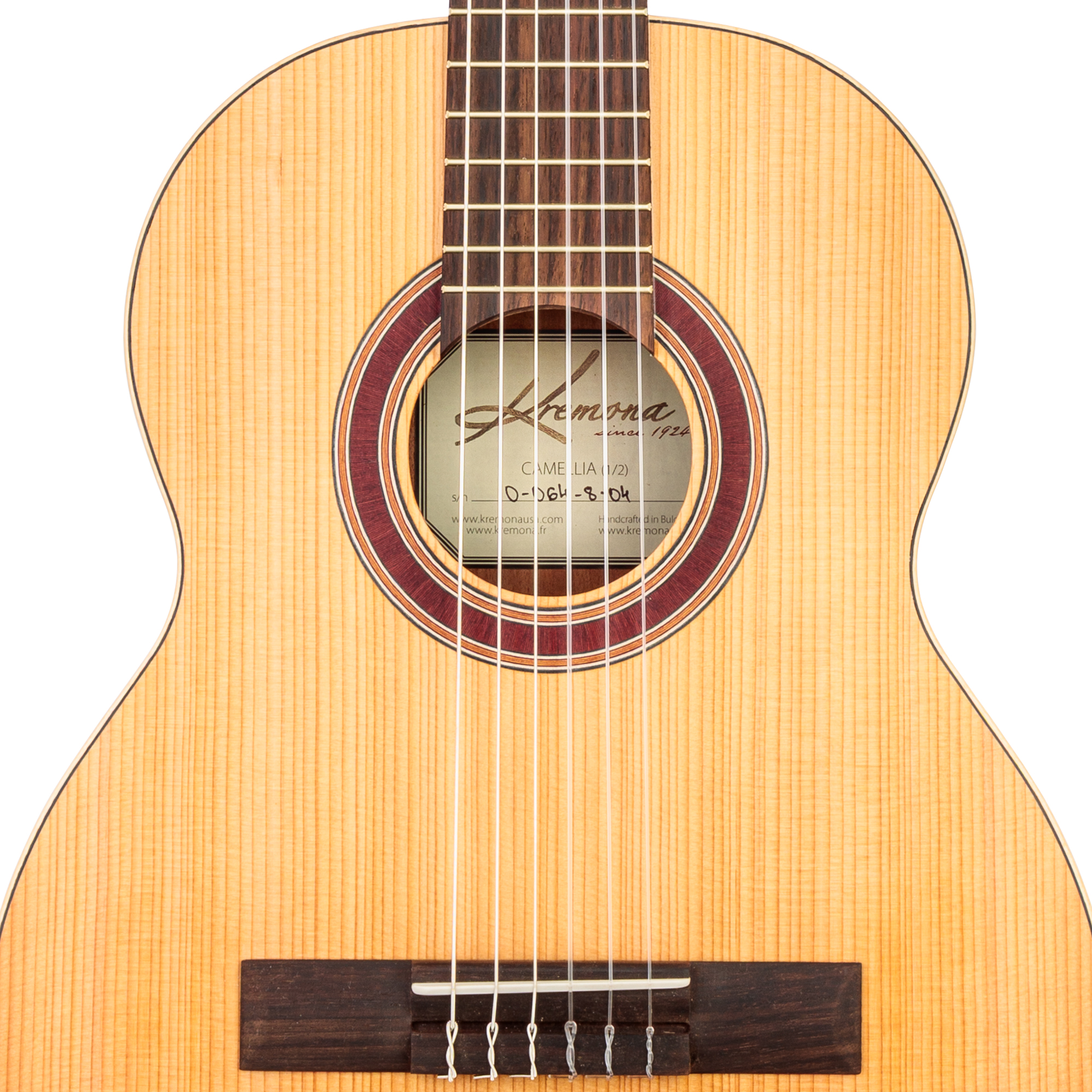 Kremona Camellia handcrafted European fractional 1-2 classical guitar close up
