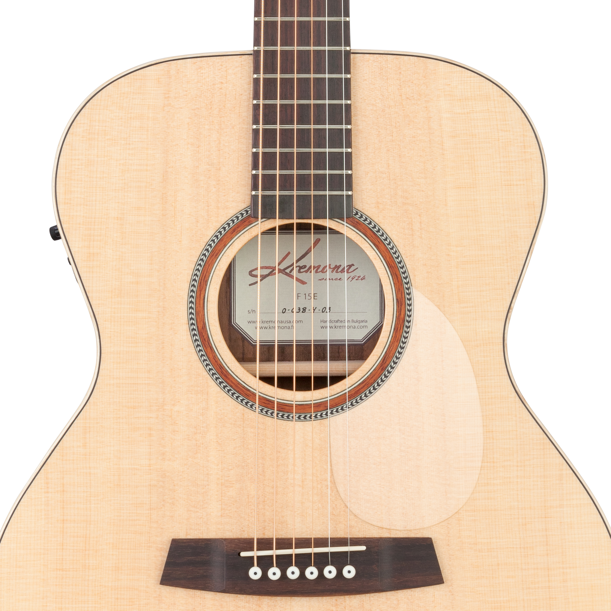 Kremona F15E handcrafted OM acoustic-electric guitar with wooden herringbone rosette