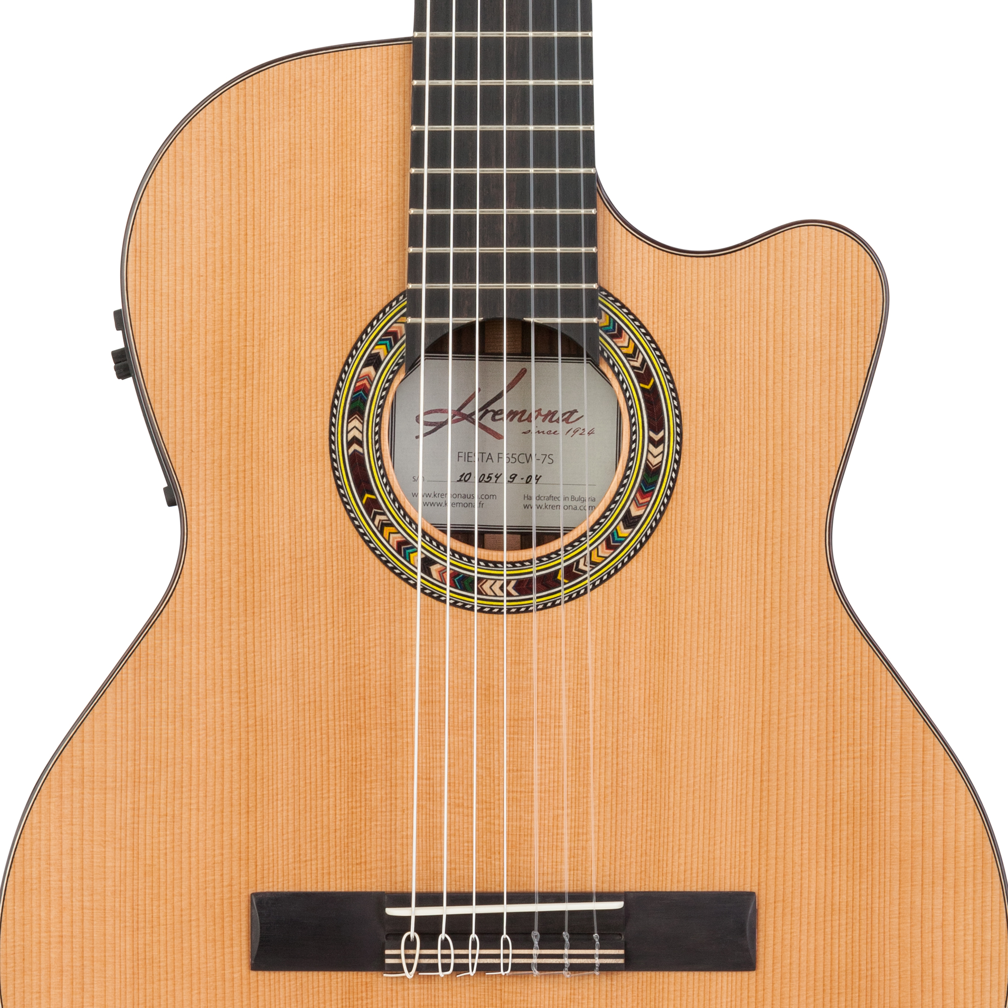 Kremona Fiesta F65CW-7S 7-string cutaway stage nylon guitar with hand-inlaid wood rosette