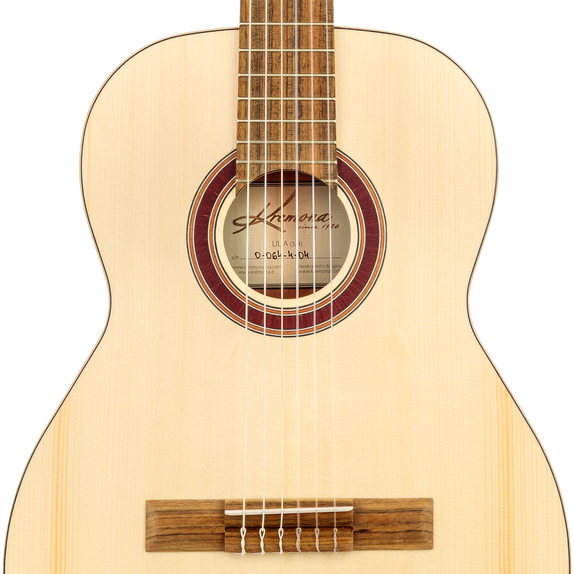 Kremona Lilia handcrafted European fractional 3/4 classical guitar close up