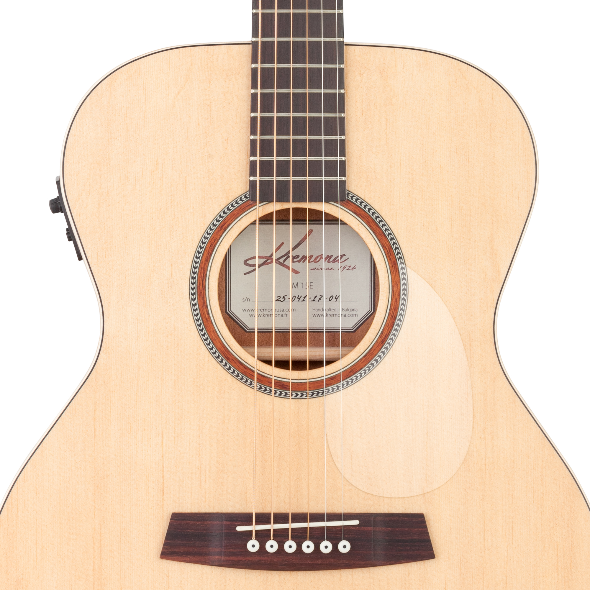 Kremona M15E handcrafted OM acoustic-electric guitar with wooden herringbone rosette