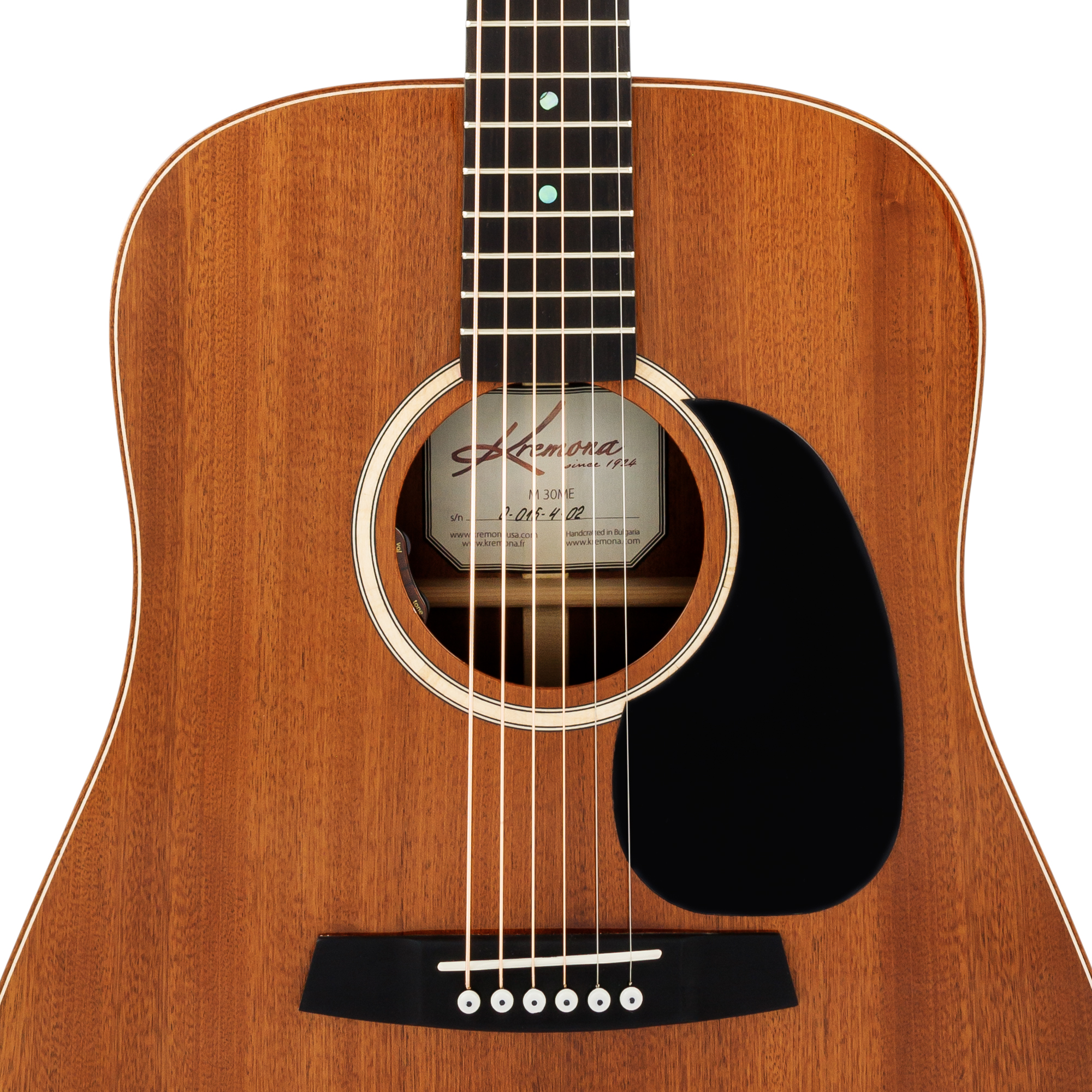 Kremona M30ME dreadnought acoustic-electric guitar with solid mahogany top and wood rosette