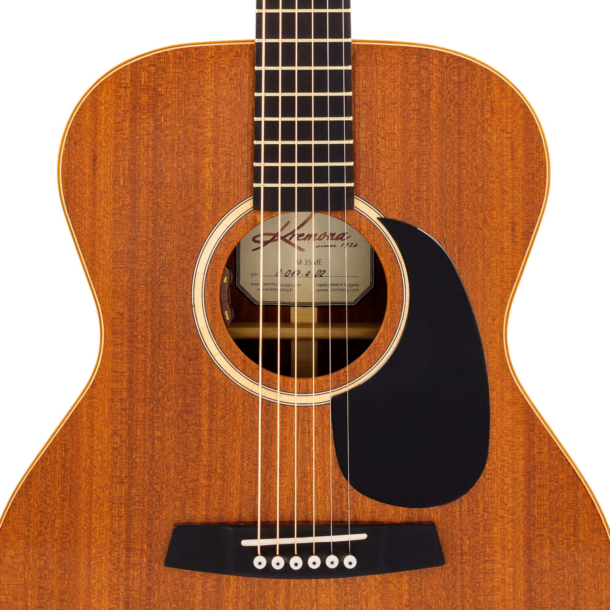 Kremona M35ME handcrafted all-mahogany OM acoustic-electric guitar with wooden rosette