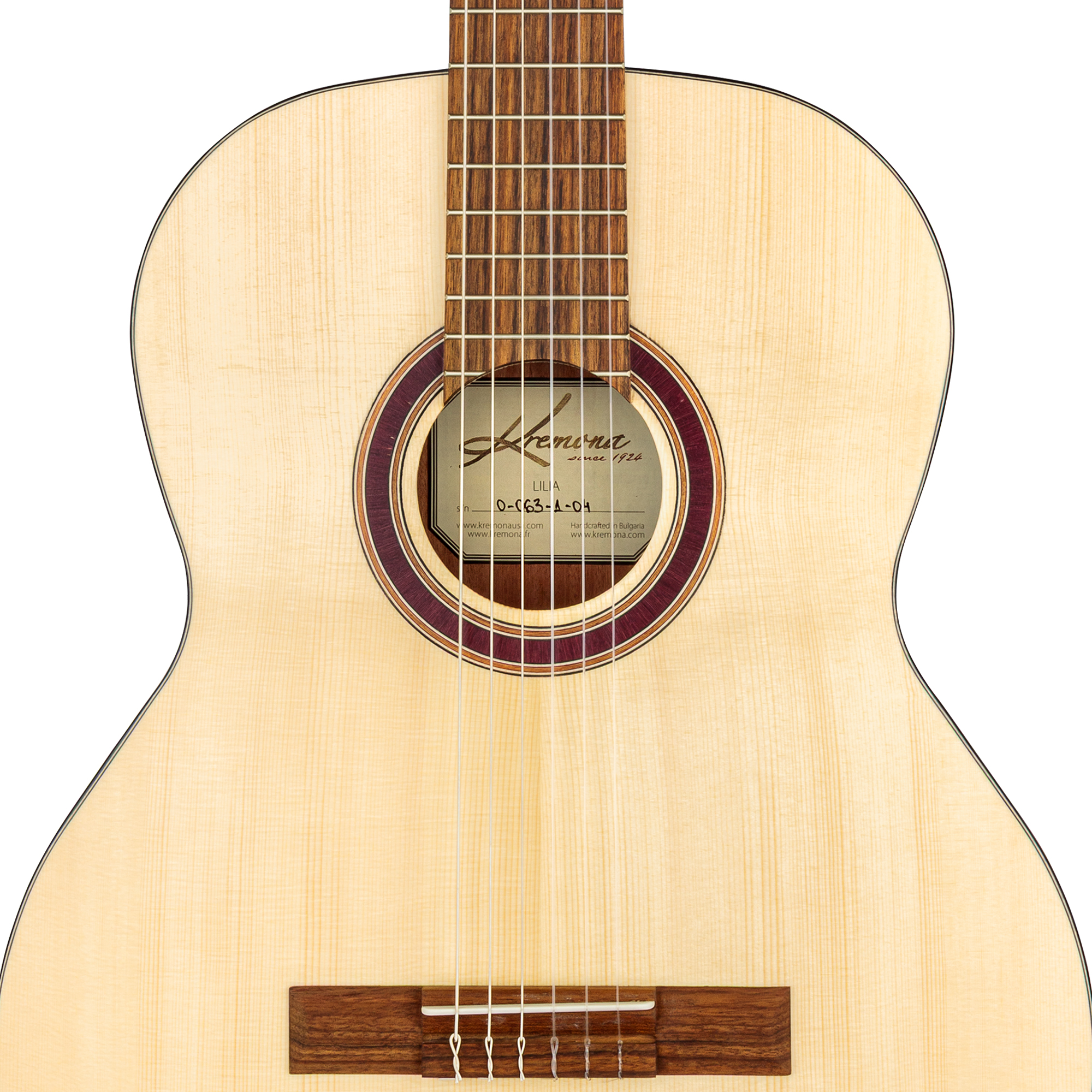 Lilia European-Handcrafted Solid-Top Classical Guitar with solid spruce top and wood rosette