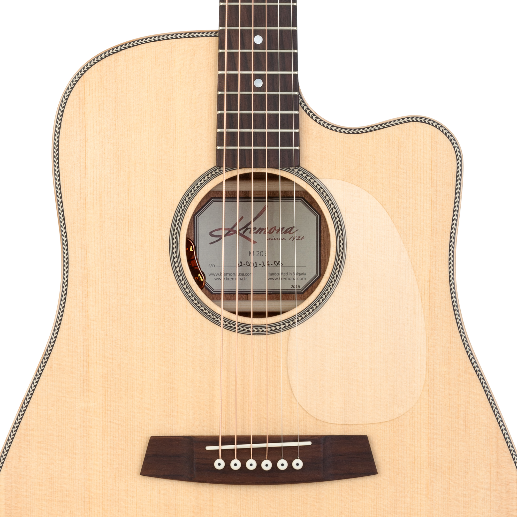 Kremona M20E CW cutaway dreadnought acoustic guitar with solid spruce top and herringbone rosette