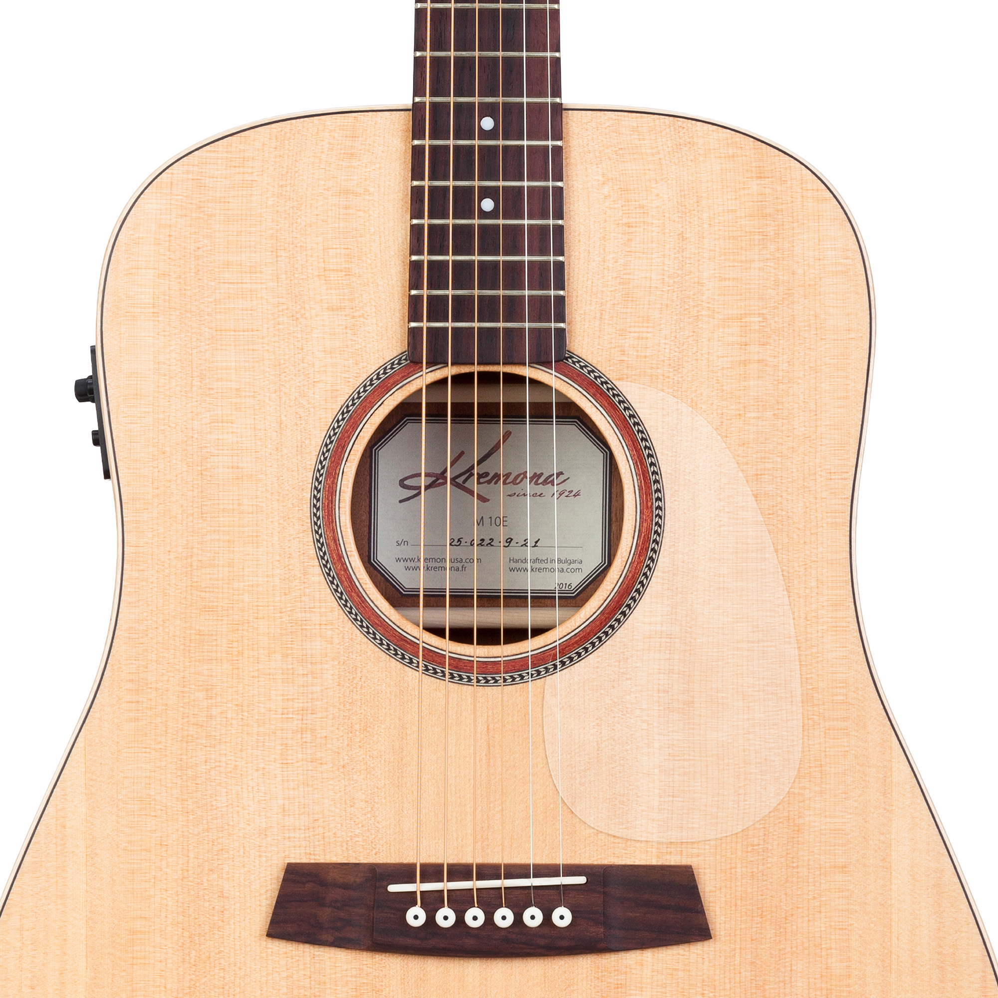 Kremona M10E handcrafted dreadnought acoustic-electric guitar with solid spruce top and wooden herringbone rosette